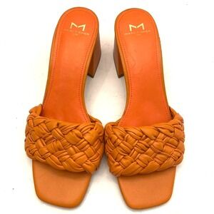 Marc Fisher Orange Nahea Woven Sandals Womens 8.5 M Leather Square Open Toe Heel